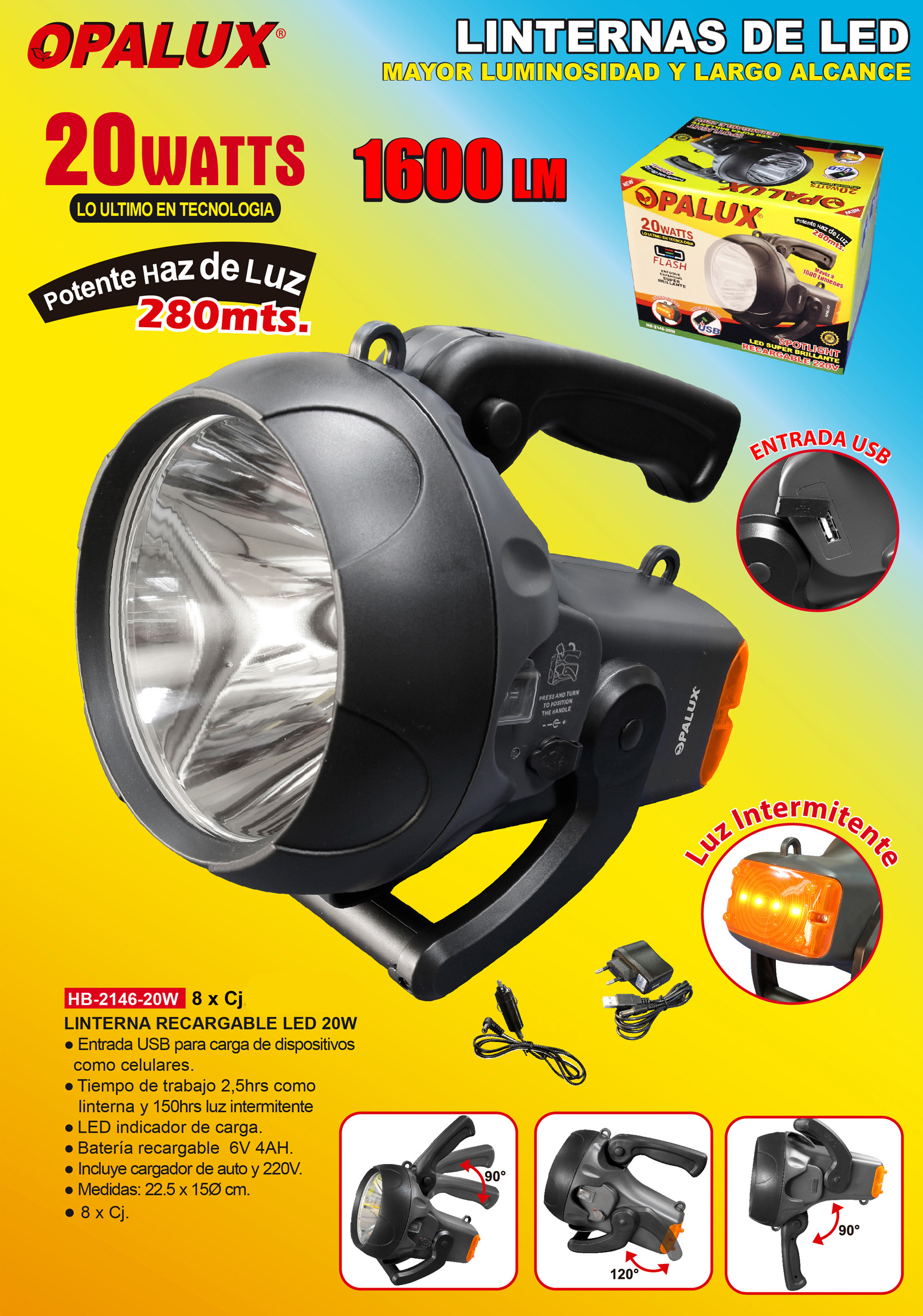 Linterna 20W Opalux HB-2146 Recargable